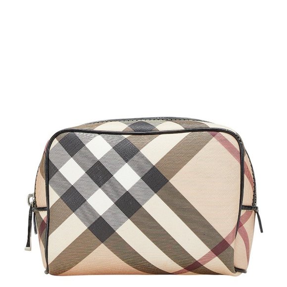 Burberry Nova Check Pouch in Beige, Black, and Multicolor Leather for Women. - Picture 1 of 12